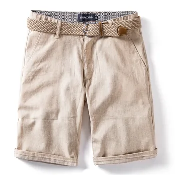 

2020 New Summer 100% Cotton Linen Shorts Men Quality Knee Length Casual Mens Shorts Breathable Solid Color Short Pants Men
