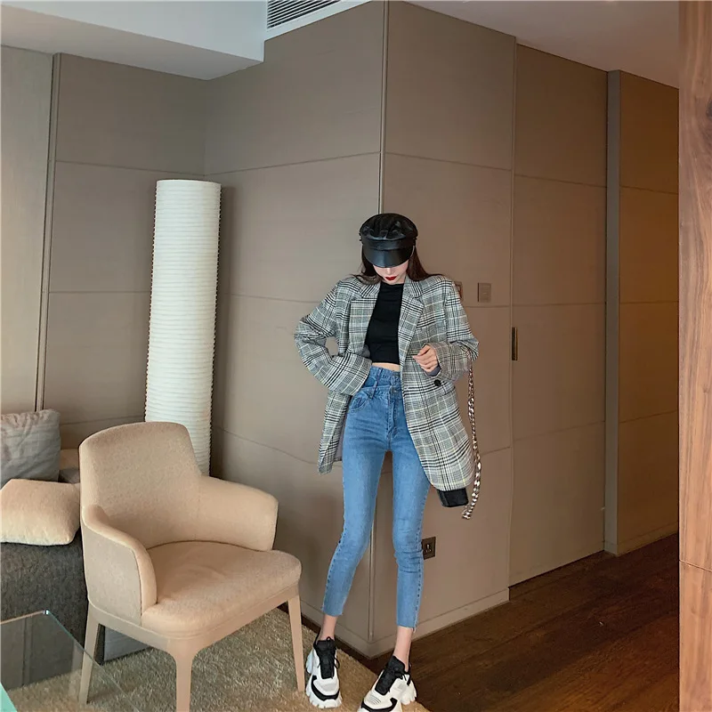 Dongdaemun, Ретро стиль, средняя длина, свободный крой, приталенный костюм, куртка, Ранняя осень, стиль, британский стиль, повседневные топы для женщин