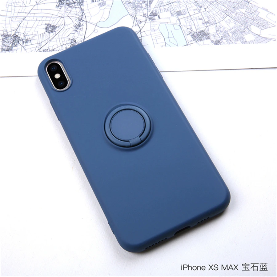 Магнитный держатель кольца для телефона для iPhone XS MAX XR X 8 7 6 6S Plus тонкие Чехлы вращение на 360 градусов Автомобильный держатель Крышка - Цвет: Темно-синий