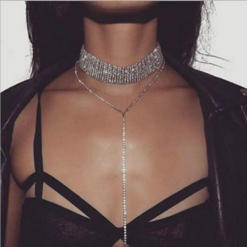 

Trendy Luxury Crystal Choker Necklaces Charms Rhinestone Neckless Chocker for Women Wedding Jewelry Collares Femme Boho Chic