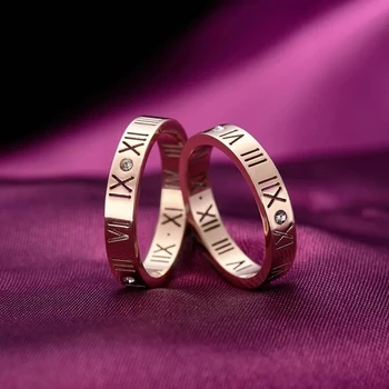 

roman letter fashion rose gold stainless steel black ceramic ring for women and men