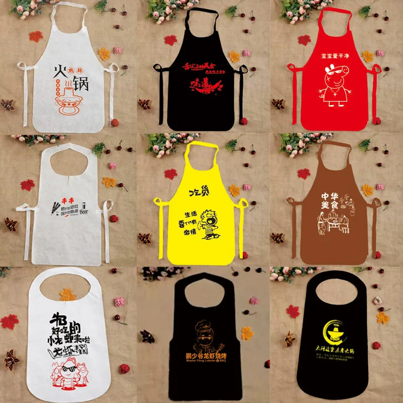 

Disposable Apron Nonwoven Fabric Hot Pot Eat Lobster Barbecue String Restaurant Guests with Bib Printed Words