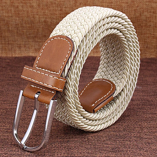 Men's Women's Canvas Plain Webbing Metal Buckle Woven Stretch Waist Belt Strap Elastic stretch woven belt