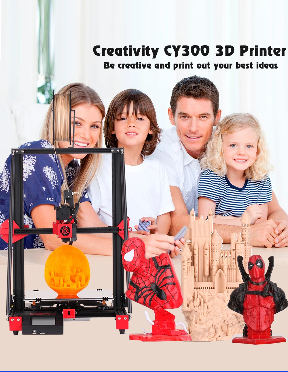 Creativity CY300 FDM 3D printer kit double lever supports automatic leveling 0.4mm nozzle print size 300x300x400 I3 3D printer 3d printing machine