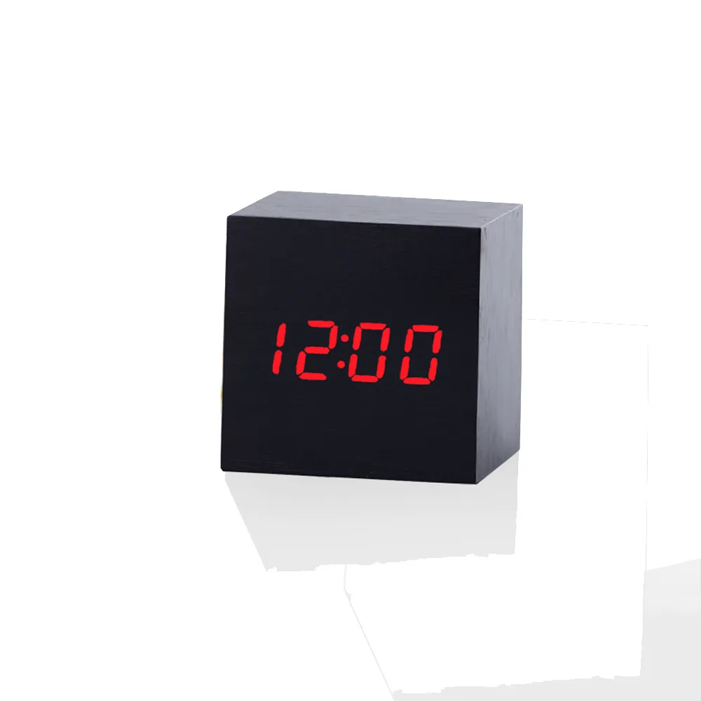 Мини wekker современный квадратный деревянный звуковой контрольный светодиод цифровой будильник с термометром USB зарядка часы#3A26 - Цвет: B