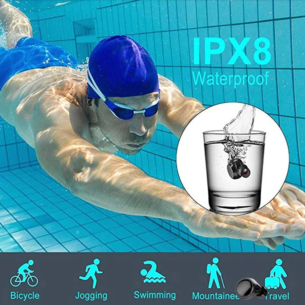 New C5 TWS IPX8 Waterproof Wireless Bluetooth Earphones Smart Touch Bass Effect Music Game Headset 3500 mAh Charging Compartment