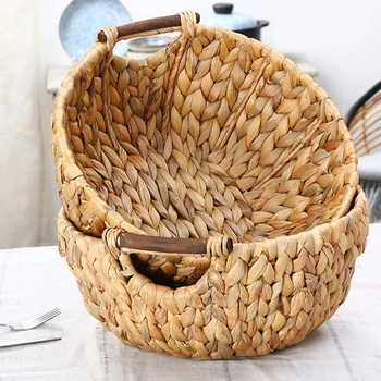

Nordic Art Rattan Desktop Fruit Snack Key Remote Control Storage Basket Household Straw Woven Portable Decorative Storage Basket