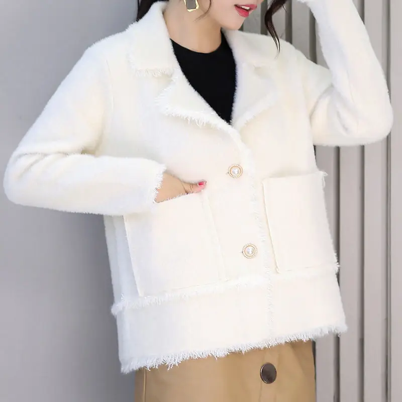 Белый синий искусственный норки кашемировый кардиган свитер для женщин осень зима короткий вязаный кардиган куртка женские свитера пальто для женщин C5824 - Цвет: white