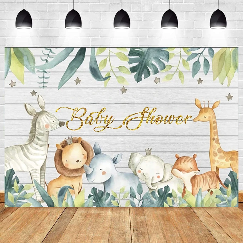 

Animal Jungle Safari Photo Baby Shower Backdrop Oh Baby Lion Elephant Happy Birthday Party Photography Background Decor Banner