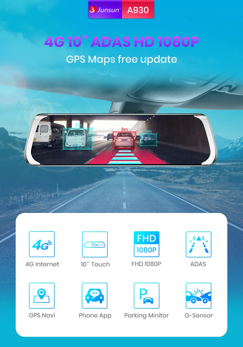 Junsun ADAS Android зеркальная камера Full hd 1080P двойной объектив зеркало заднего вида Автомобильный видеорегистратор wifi 4G Bluetooth gps навигатор Авто рекордер