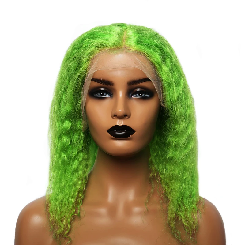 

Green Lace Front Human Hair Wig 13x4 Transparent Lace Short Bob Curly Wig Brazilian Lace Frontal Wig Dolago Colorful Wig