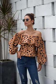 

Womens Tops and Blouses Ruffles Polka Dot Slash Neck Blouse Shirts Streetwear Blusas Off Shoulder Top Plus Size Woman Clothes
