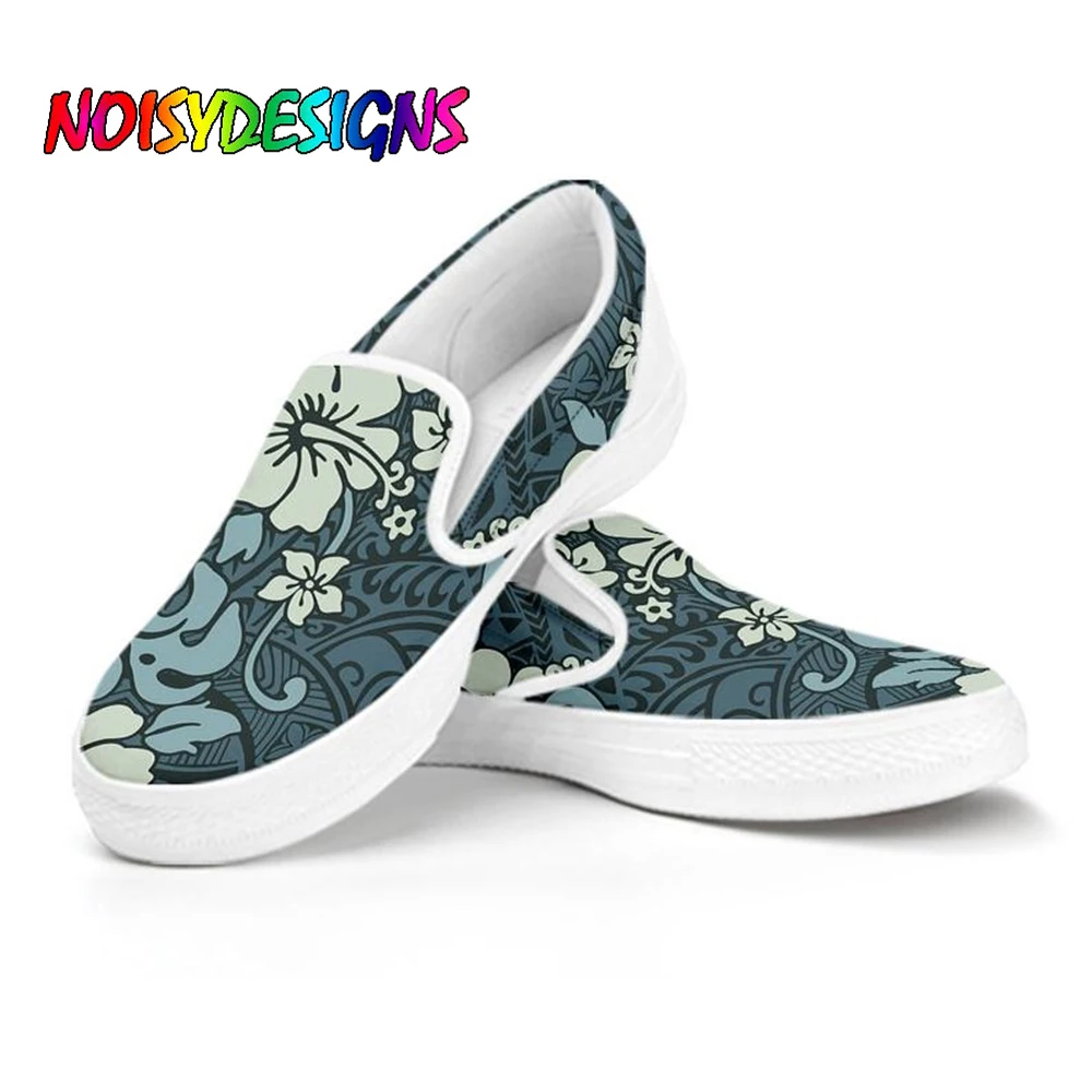 

NOISYDESIGNS Green Floral Flower Tribal Polynesian Pattern Women Shoes Zapato Mujer 2020 Slip On Flats Shoes Woman Sneaker