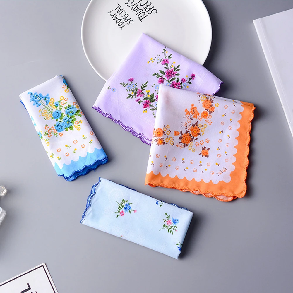 

5pcs Luxury Cotton Women Hanky Embroidered Lace Flower Hanky Floral Random Color Cloth Ladies Handkerchief Fabrics Random Color