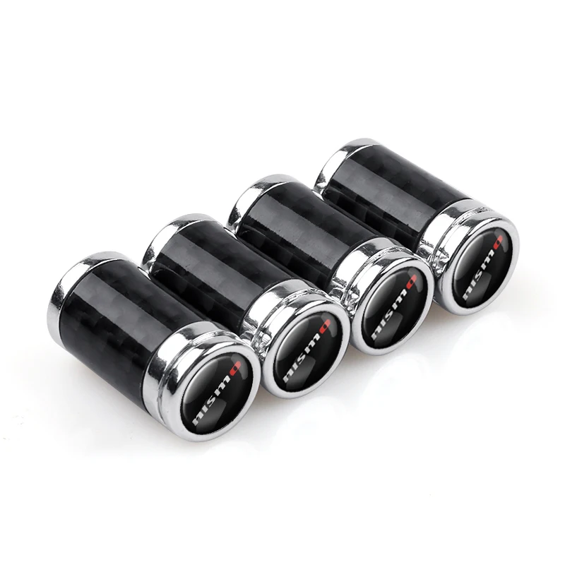 4PCS/SET Car Tire Valve Stem Caps Carbon Fiber Tyre Air Valve Cover for Nissan Nismo Teana Qashqai Skyline Juke X-trail Almera