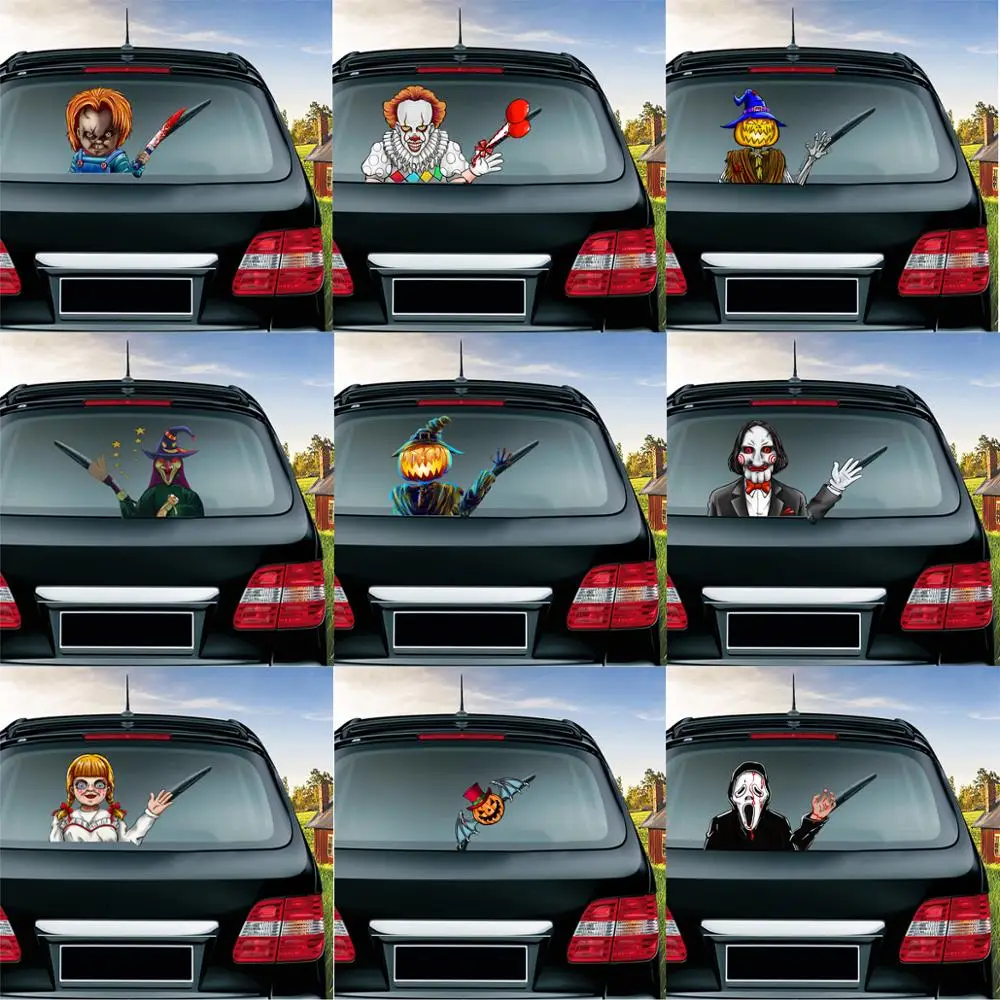 

Horror clown Waving Wiper Decals Removable Auto Styling Rear Window Wiper Sticker Rear Windshield Sticker Car Stickers And Decal