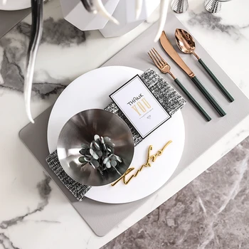 

Modern Stainless Steel Soup bowl Tableware Set Plate Tableware Dinnerware Tableware Round White Marble Tray Mat Dinner Service