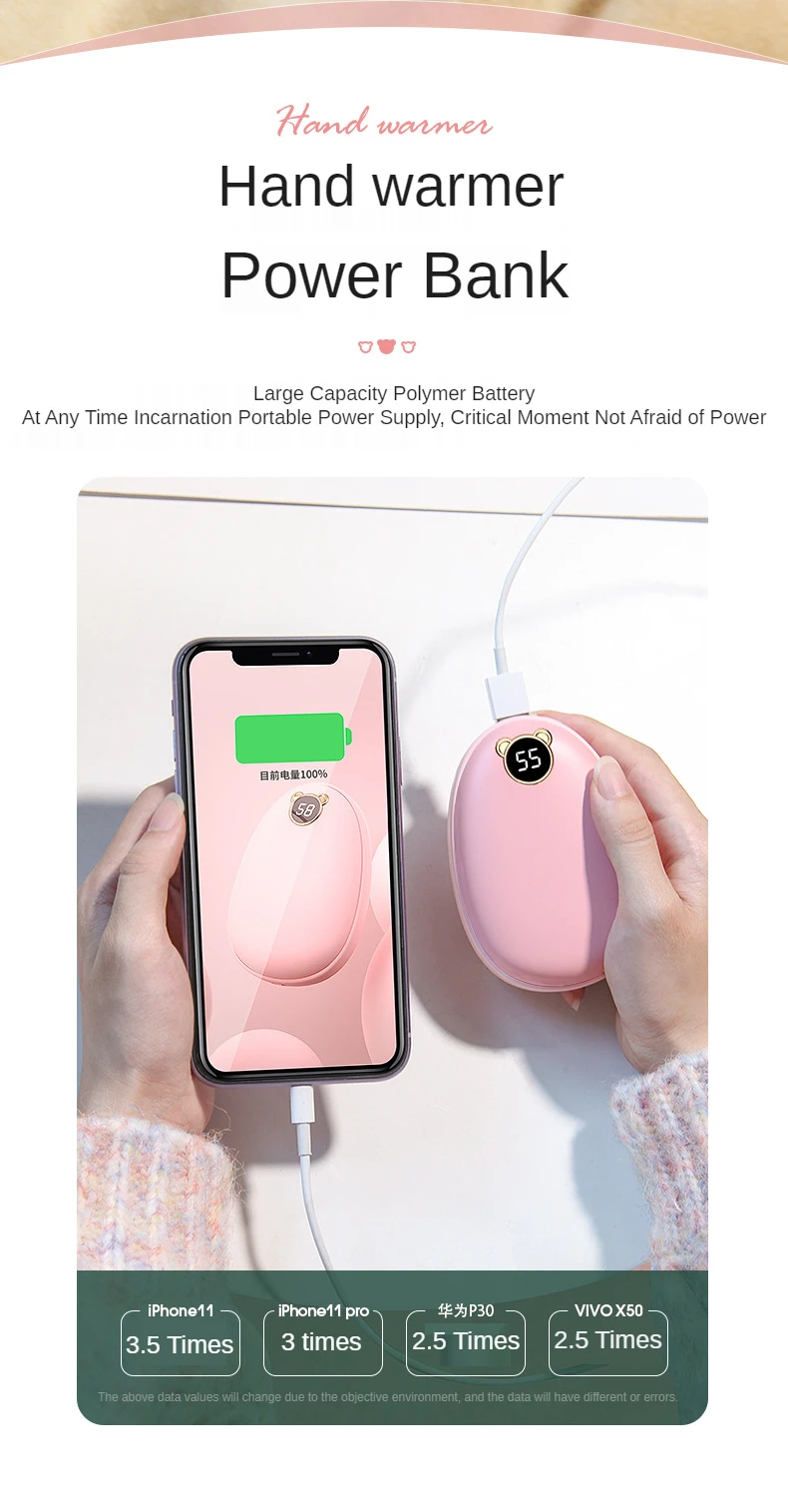 Chauffe-mains électrique Rechargeable USB - Lot De 2, 6000 MAh, 3 Niveaux De Chaleur