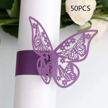 

2020 New Year 50pcs Hollow Butterflies Paper Napkin Rings Weddings Party Serviette Table Decorations Favor for Christmas Party