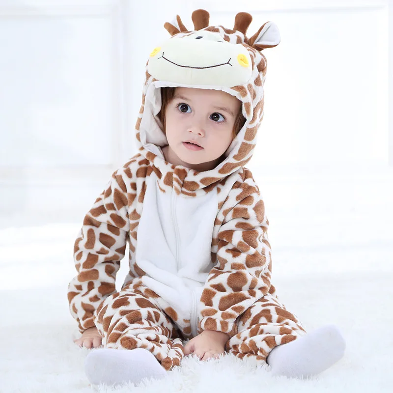 27kids Cute Giraffe Romper Baby Winter Clothes Animal Hooded Cartoon Onesie Toddler Boy Girl Pajama Newborn Jumpsuit cute baby bodysuits Baby Rompers