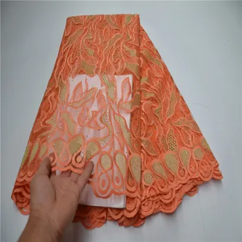 

Caramel African Lace Fabric Sewing Dress Embroiderey peach With stones Milk Silk French Lace Fabric For Wedding Party green
