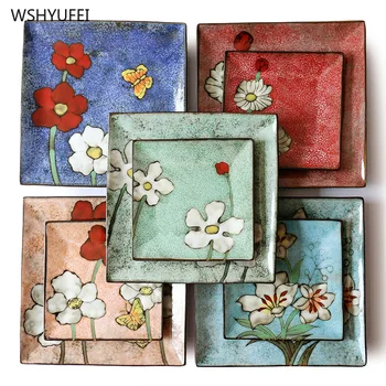 

Japanese creative square ceramic plate flat plate Western steak salad dessert cake sushi home kitchen storage decorative plate