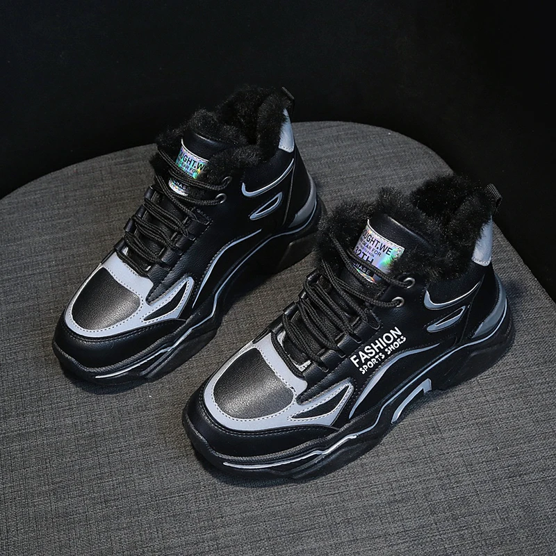 Зимние ботинки; женские ботильоны; теплая зимняя женская обувь; SneakersWedge; женская обувь на шнуровке; женские короткие зимние ботинки