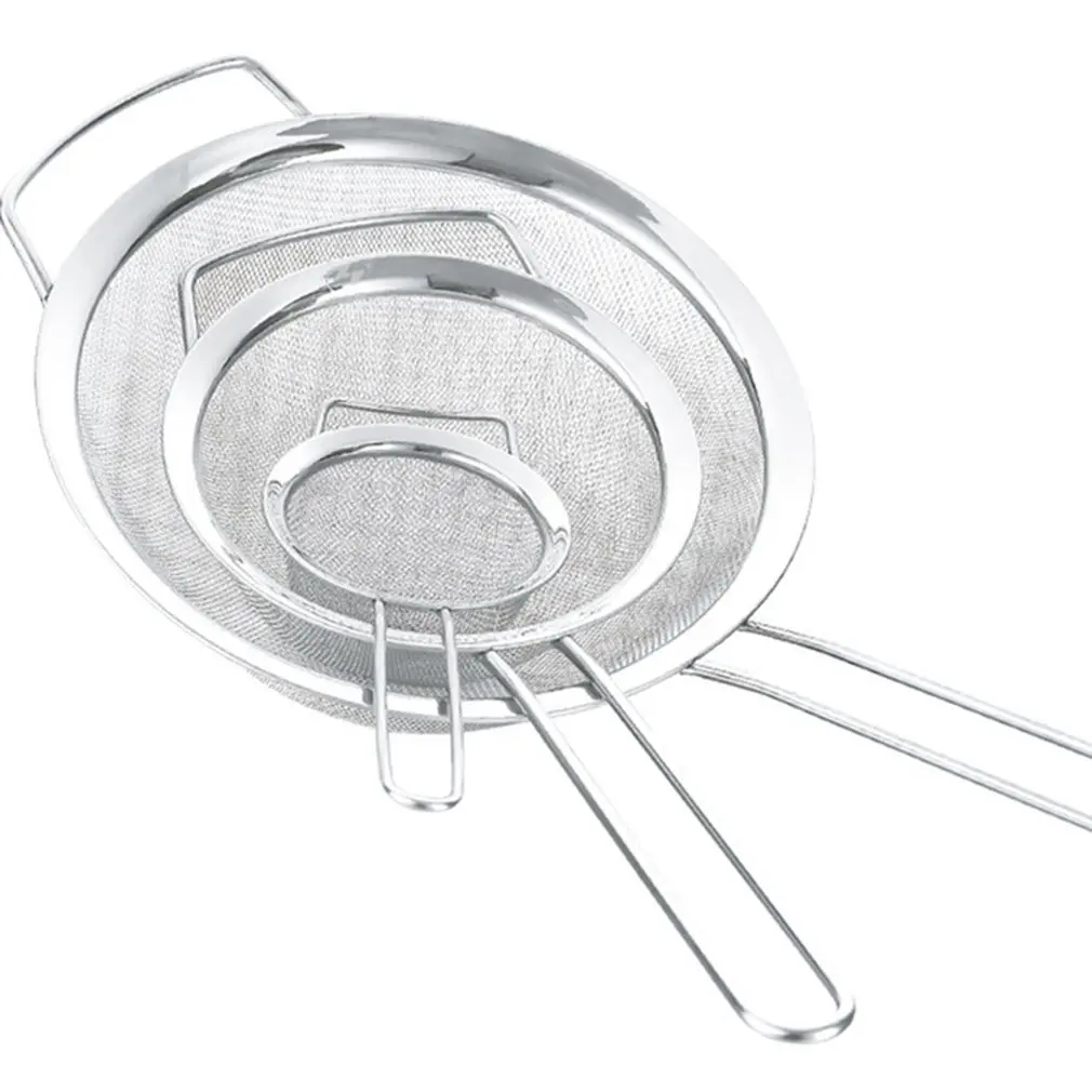 Stainless Steel Wide-Width Wide Ear Oil Grid Steel Handle Mesh Leak Ordinary Mesh Twill Mesh Colander Hand-Held Flour Sieve