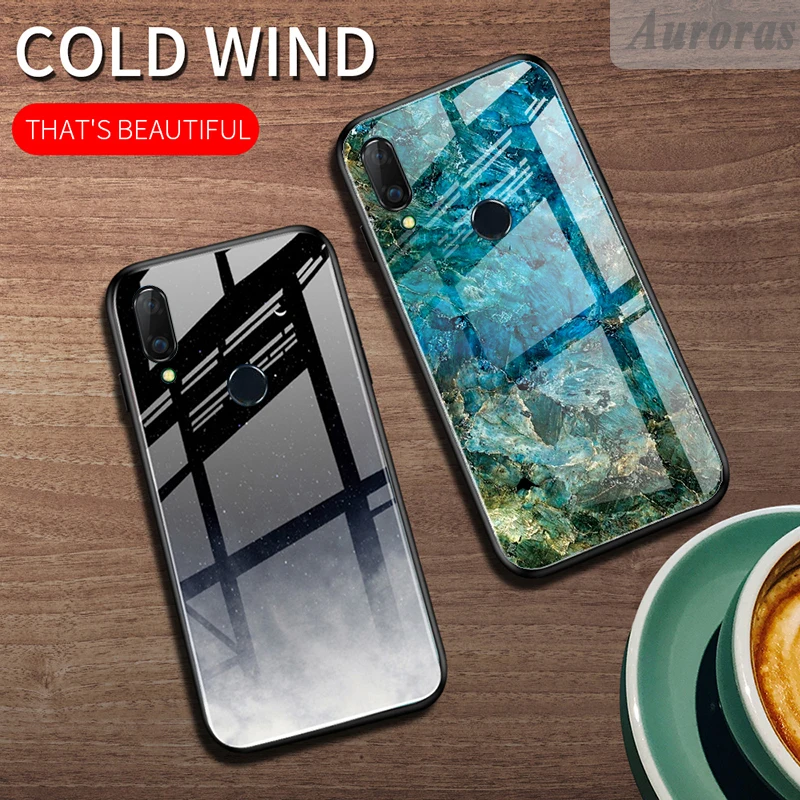 Auroras чехол из закаленного стекла для Realme 3 Pro с мраморным принтом мягкого ТПУ