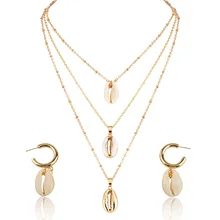 New Shell Pingente de Conjuntos de Jóias Para As Mulheres 2PC Multilayer da Cor do Ouro Colar Brincos Set Bohemia Jóias Africano Conjunto de Jóias(China)