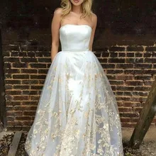 Элегантное платье для выпускного вечера платье без бретелек развертки поезд Белый Тюль платье для выпускного вечера с аппликацией в виде кармана для вечерние