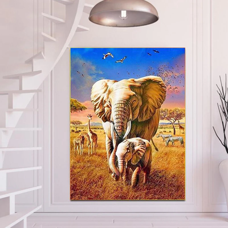 Full Round Animal Oil Painting Elephant Style New DIY Sticking Drill Cross Embroidery 5D Home Decoration | Дом и сад