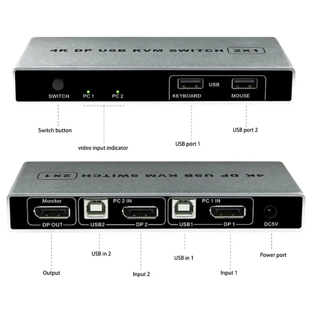 DP USB KVM переключатель 2*1 4K 60 Гц Displayport 2 в 1 выход для двух узлов совместного монитора