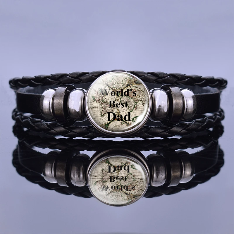 Pulsera de cuero negro con el papá del mundo, pulsera Punk de moda para padre, de cristal, regalos para el Día del amuleto| - AliExpress