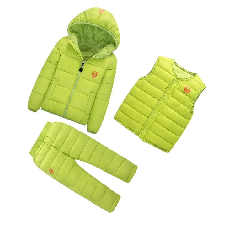 Комплекты одежды для девочек Детские комплекты для мальчиков зимняя От 1 до 7 лет пуховая хлопковая куртка+ брюки водонепроницаемый теплый детский костюм из 3 предметов - Color: Green