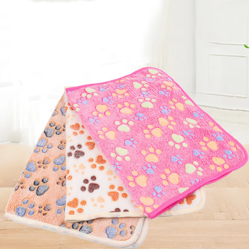 Cute Dog Bed Mats Soft Flannel Fleece Paw Foot Print Warm Pet Blanket Sleeping Beds Cover Mat for Small Medium Dogs Cat Supplies | Дом и сад