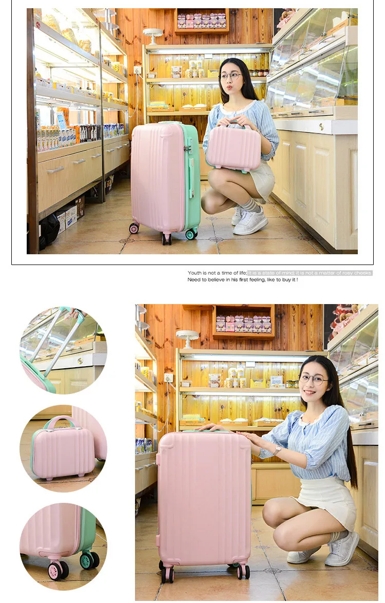 2" 26 дюймов ABS+ комплект чехлов для ПК путешествия женщин чемодан на колесах носить на каюте прокатки багаж с косметичкой студенческий багаж