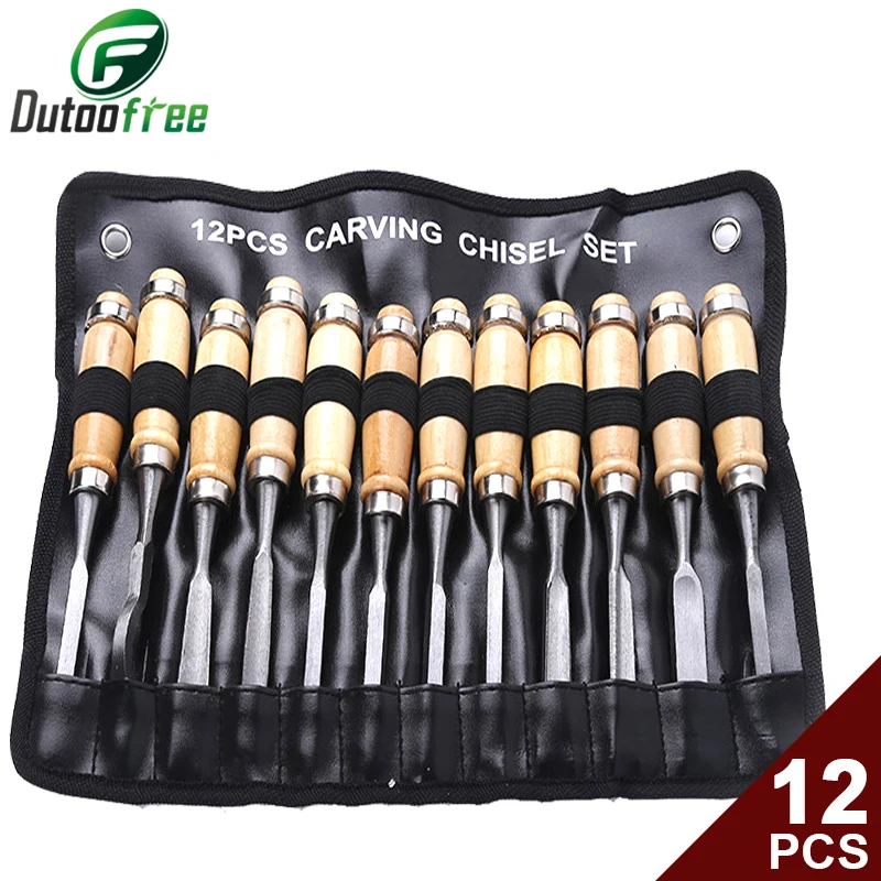 12PCS/set Durable Wood Carving Hand Tools Woodcut Knife For Arts Crafts DIY Graver Mini Chisel Steel Blades | Инструменты