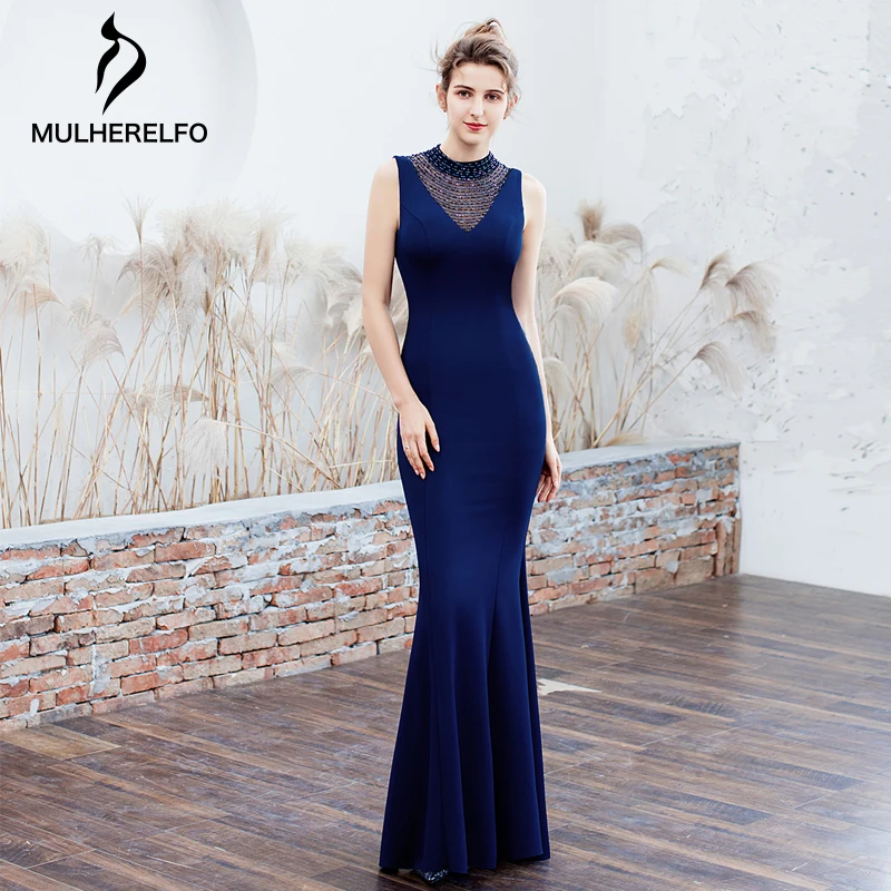 Vestidos de fiesta de noche, одноцветное, круглый вырез, перспективное, ажурное, украшенное бисером, тонкое, платье русалки, женские вечерние платья, 5 цветов