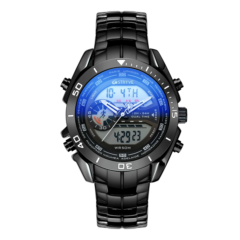 Stryve s8019 SLuxury Men Watch Military heavyStainless Steel Waterproof Sports Digital Quartz Watch Mens relogio masculino