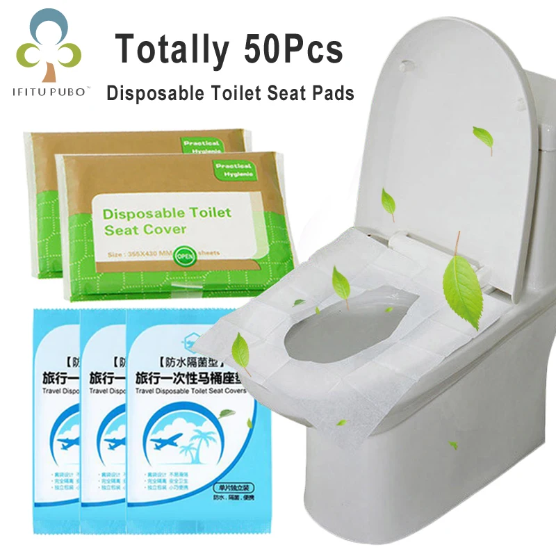 50Pcs Disposable Toilet Seat Cover Mat 100 Waterproof Paper Plastic