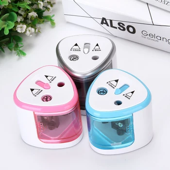 

1 Piece Silver Electric Pencil Sharpener Plastic Pencil Sharpener Dual Holes Battery Operated School Office Stationery