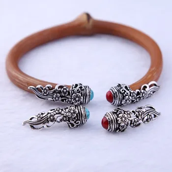 

6pcs/set Ethnic Flower Carved End Caps for Wood Bracelet Bangle DIY Findings