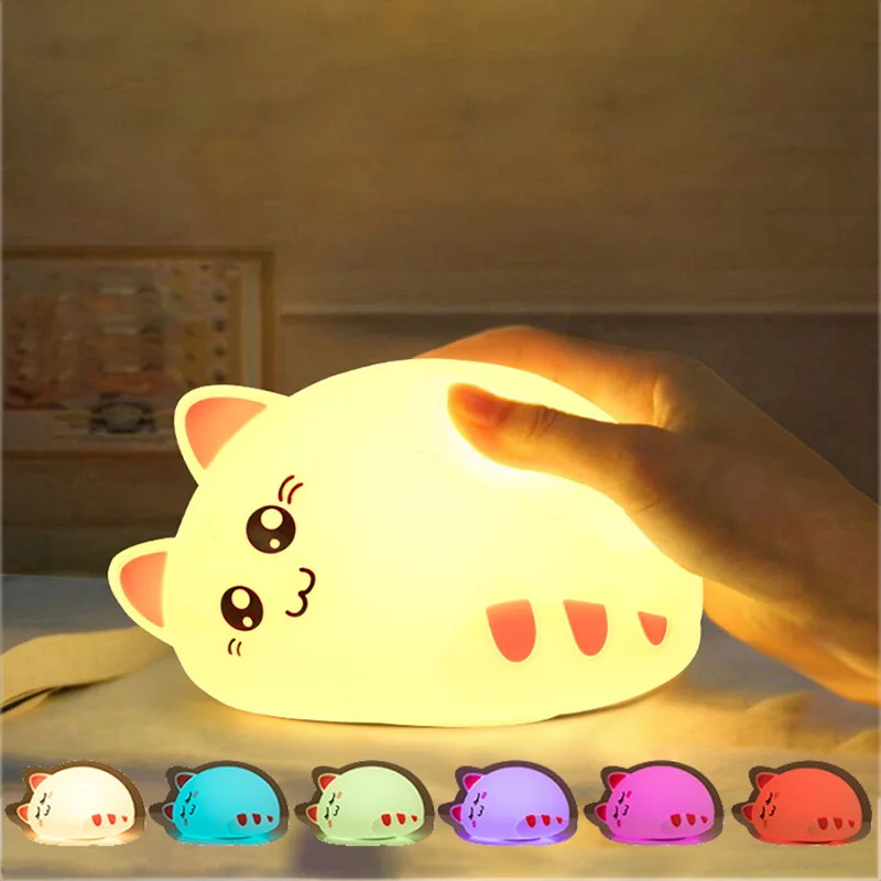 Силиконовый светодиодный ночной Светильник Кот с животным принтом; утепленные 7 цветов Новинка лампа для Спальня дыхательный ночной Светильник для детей подарок на день рождения
