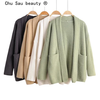 

Chu Sau beauty 2019 New Fashion Autumn Winter Warm Sweaters Women Lazy Style Angora Disposition Loose Knitted Cardigans Female