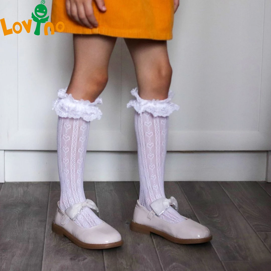 Baby Girls Socks Frilly Long Tube Lace Mesh Stockings Kawaii Fishnet Tights Matching Family Knee Middle High Socks
