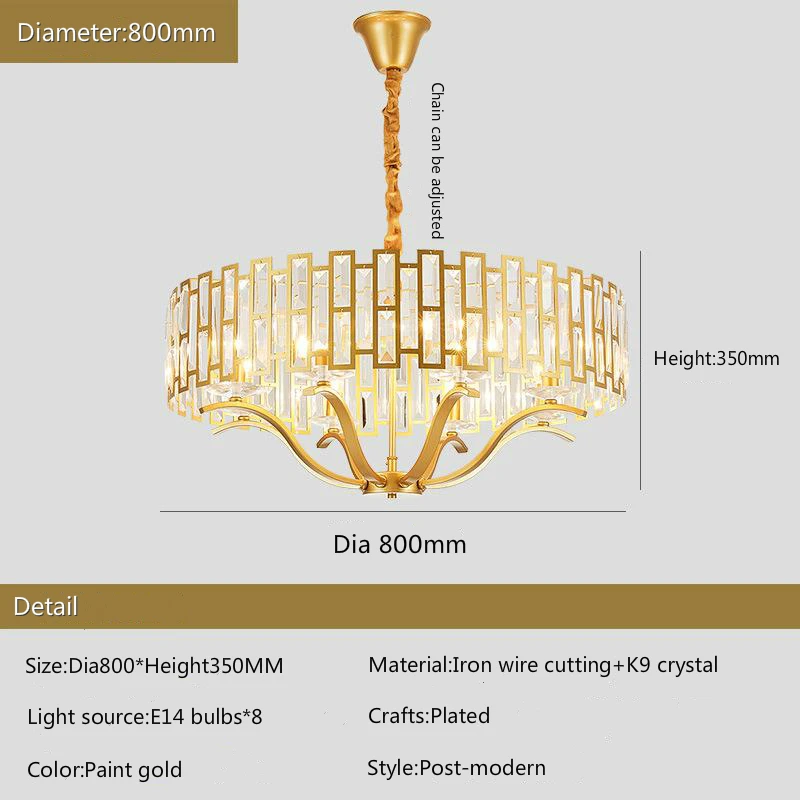 Постмодерн светодиодный Роскошный K9 хрустальная люстра освещение гостиная золотые подвесные светильники Скандинавская Подвесная лампа для спальни Оборудование для столовой - Цвет корпуса: Diameter 80cm