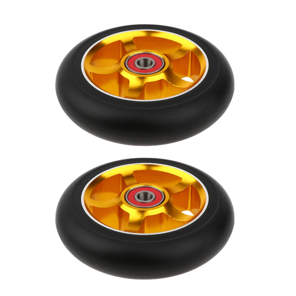 Complete 2pcs Aluminum Alloy 100mm Pro Stunt Scooter Wheels with Bearing Kick Scooters