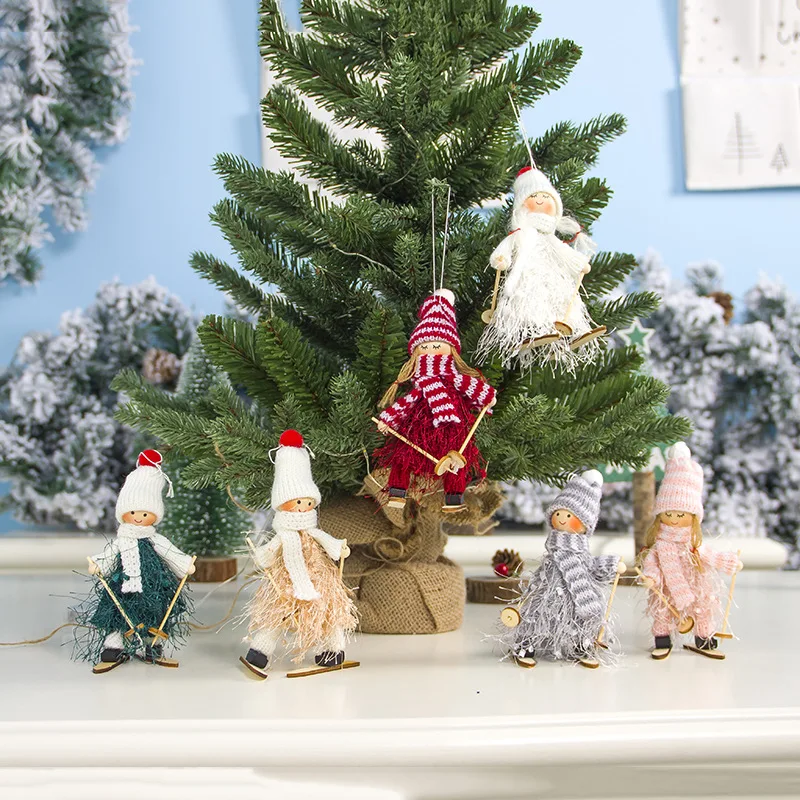 Веселое украшение в виде Рождественского Ангела, лыжная кукла, оконная подвеска, рождественская елка, подвесное украшение, рождественский подарок для детей, Navidad