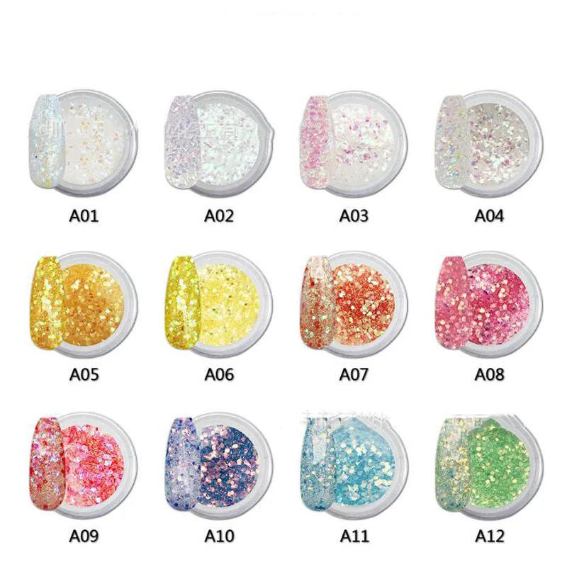 12pcs Acrylic Powder Glitter Acrylic Powder (10 Gram Jar) Nail Glitter
